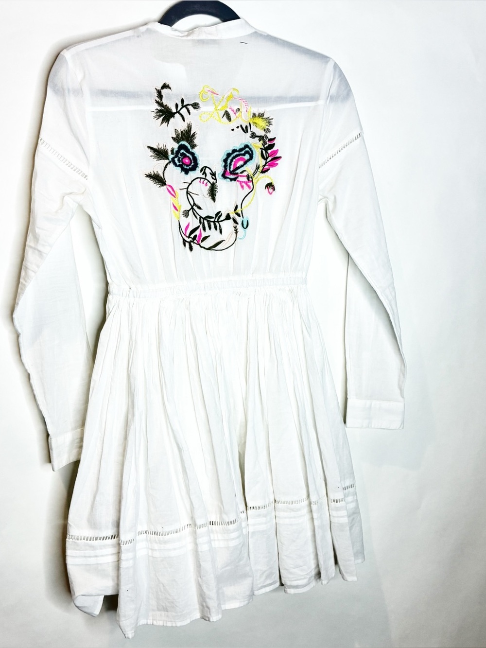 Zadig and Voltaire | Ranil White Embroidered Long Sleeve Fit and Flare Dress